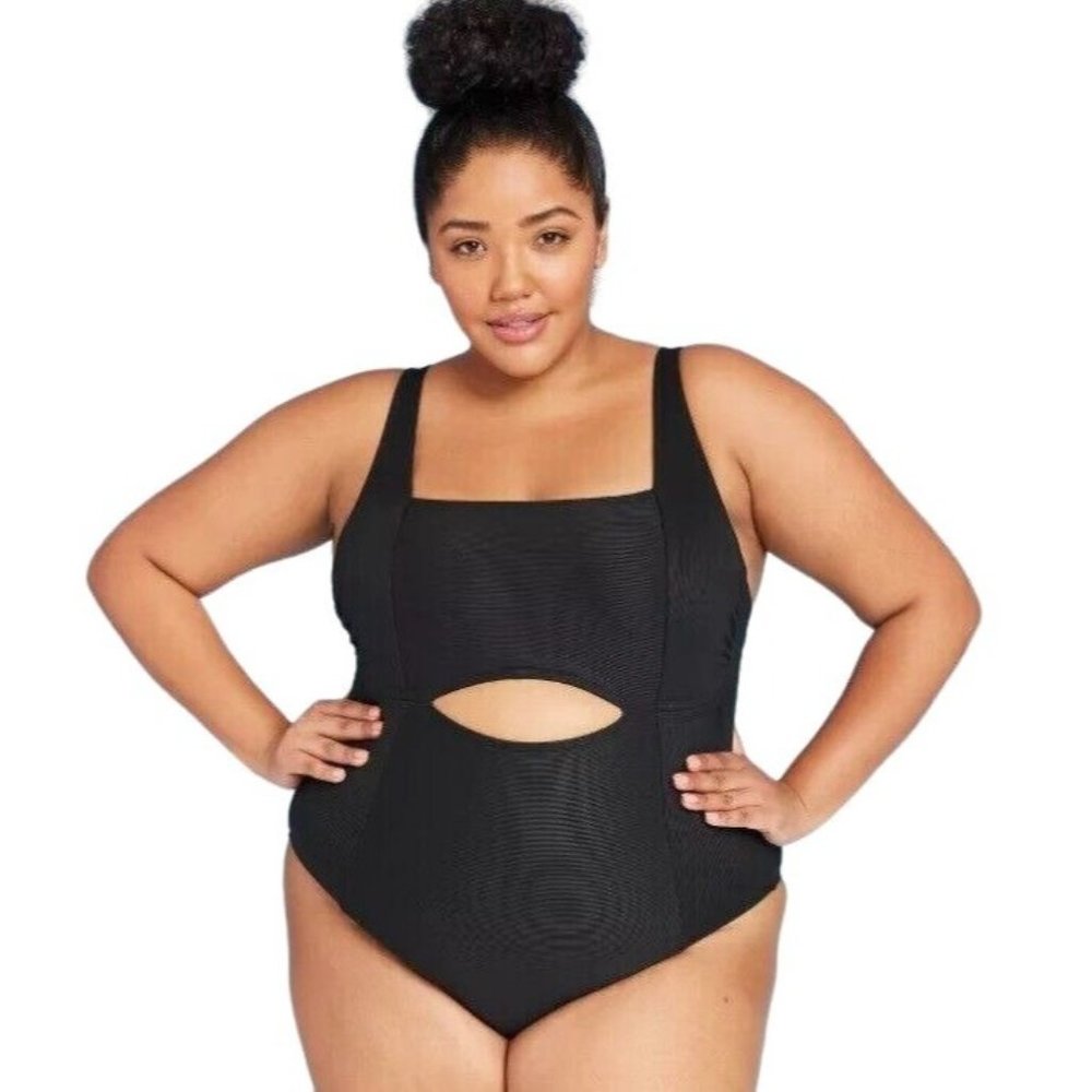 All In Motion Ribbed One Piece Swimsuit Size 22W Womens Black Cut Out Peak A Boo